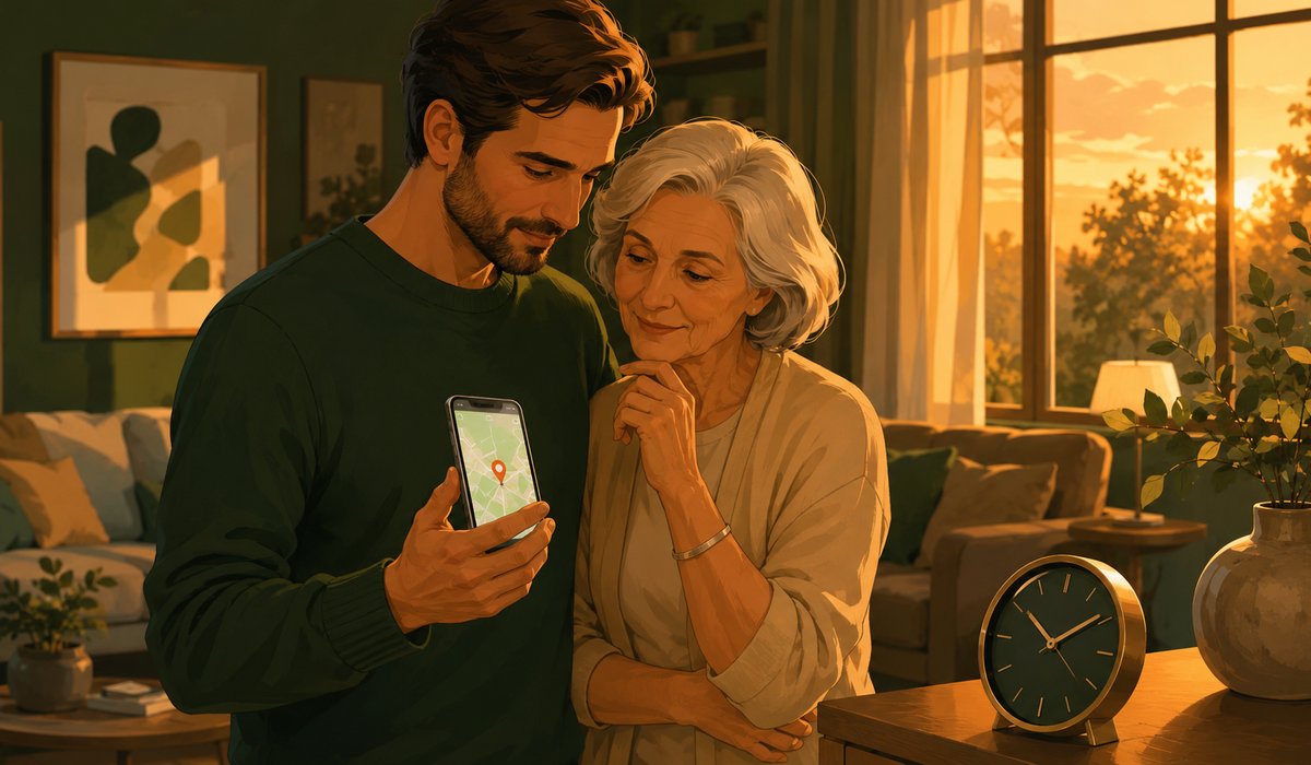 Hijo y madre con tecnología de localización GPS